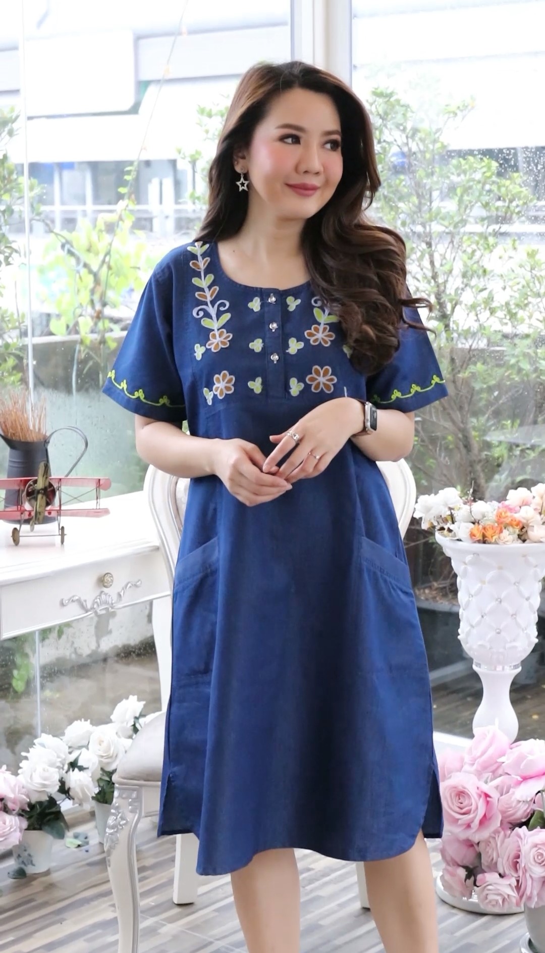 Alloaone Women Denim Dresses Casual Long Shirt Dress with Belt Deep Blue at  Amazon Women's Clothing store